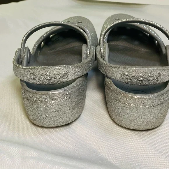 Crocs girls silver glitter sandals shoes double ankle straps Sz 13 - Picture 8 of 9
